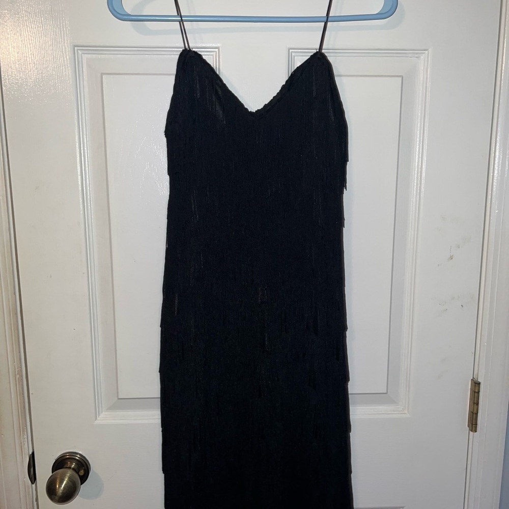 BLACK FRINGE DRESS.